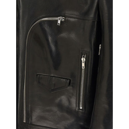 Rick Owens Black Bull Skin Leather Jacket