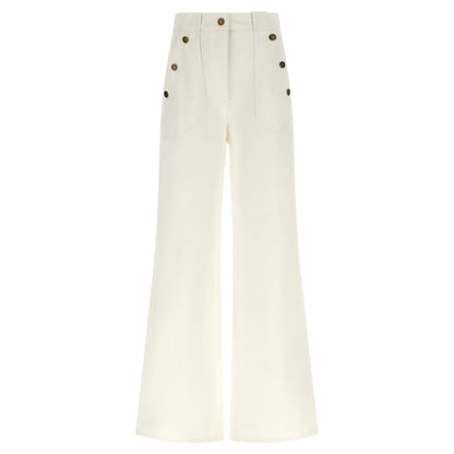 Max Mara White Cotton Flared Pants