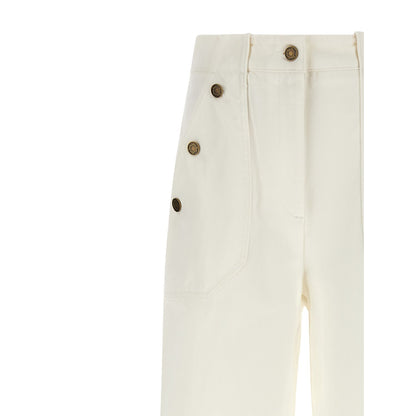 Max Mara White Cotton Flared Pants
