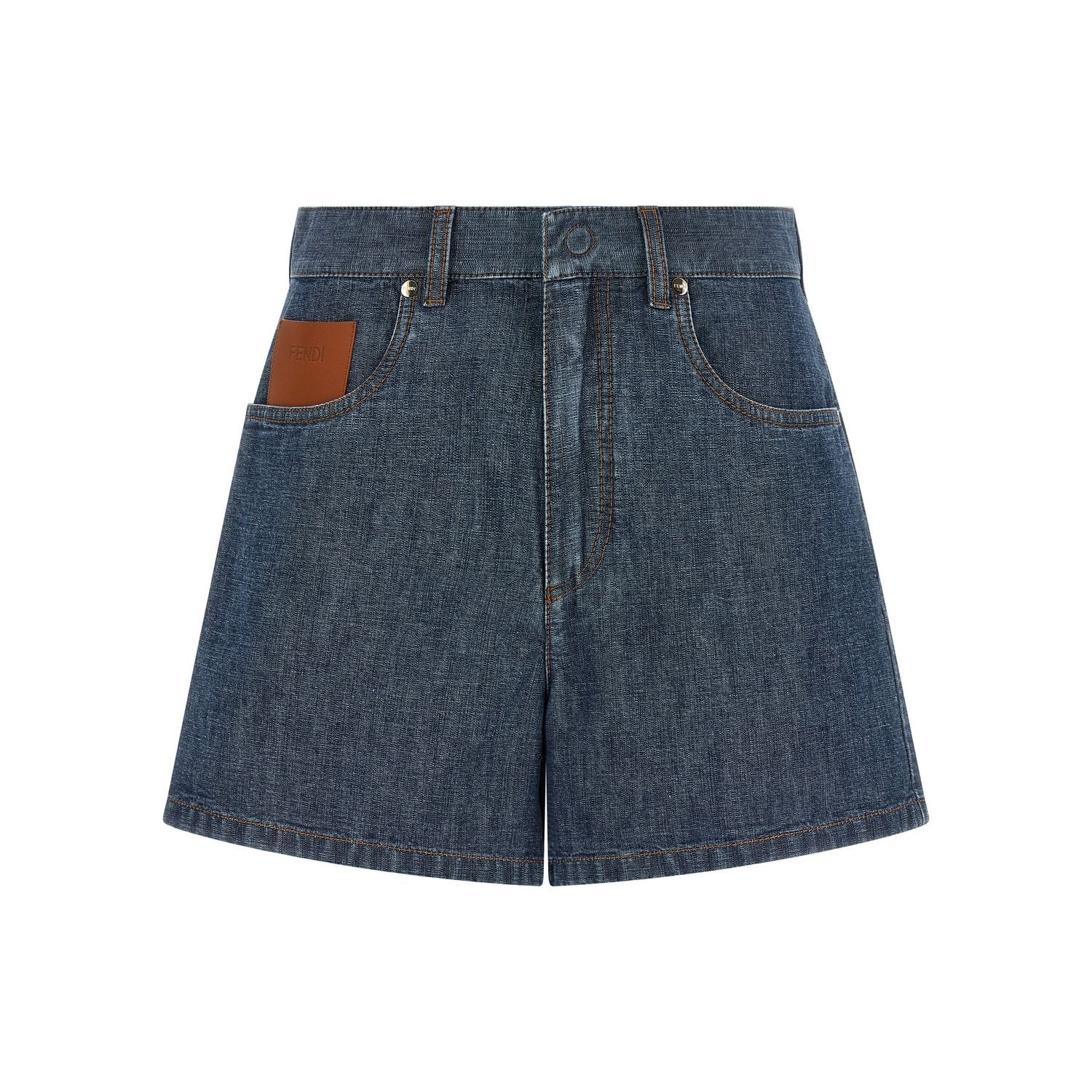 Fendi Blue Cotton Bermuda Shorts