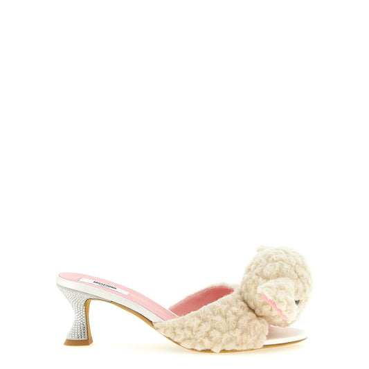 Moschino White Virgin Wool Mules
