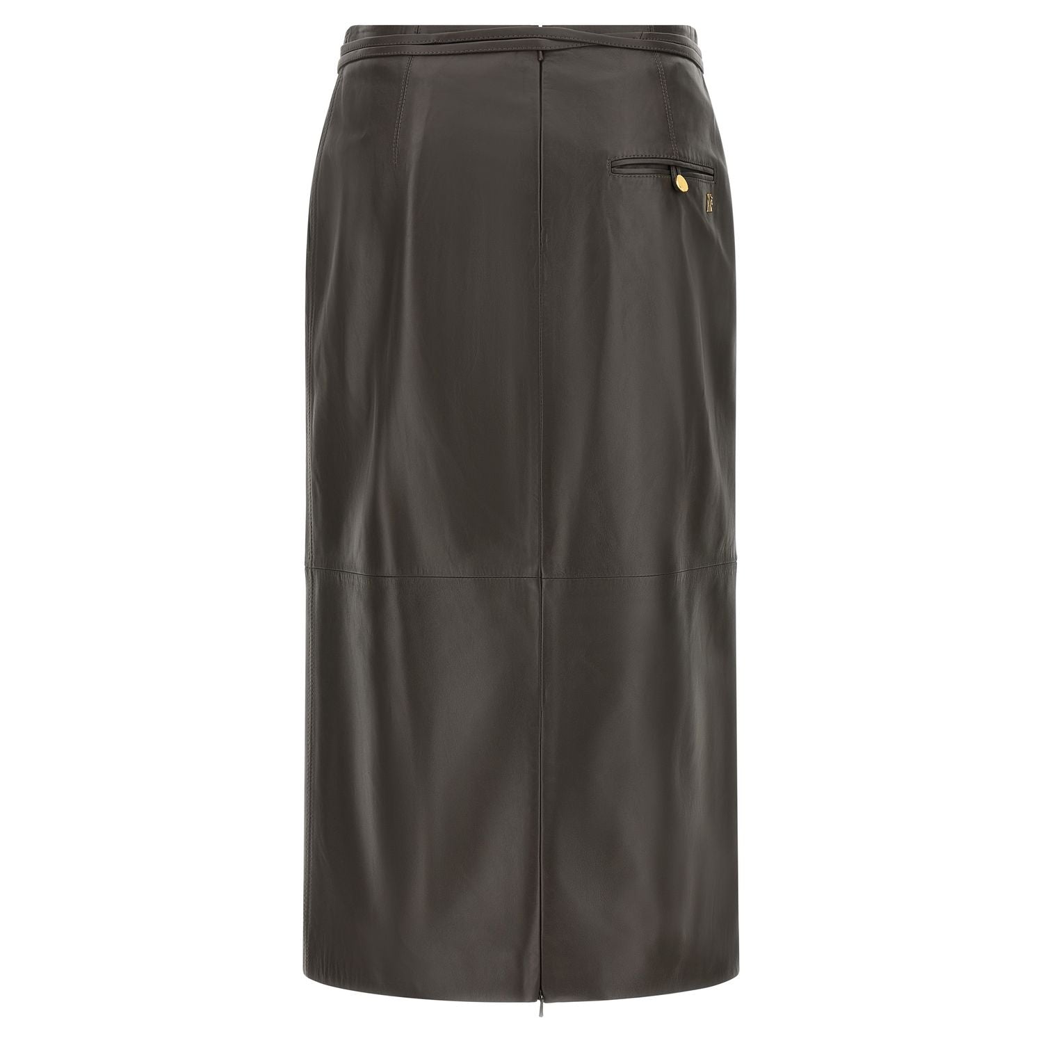 Alberta Ferretti Brown Lamb Leather Midi Skirt