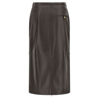 Alberta Ferretti Brown Lamb Leather Midi Skirt
