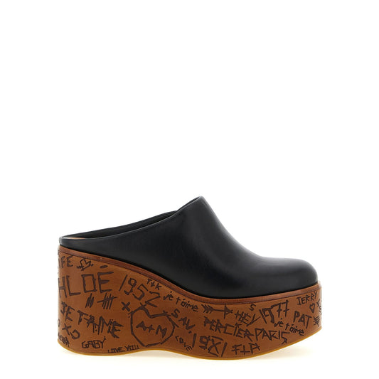 Chloé Black Calfskin Wedge Sandals