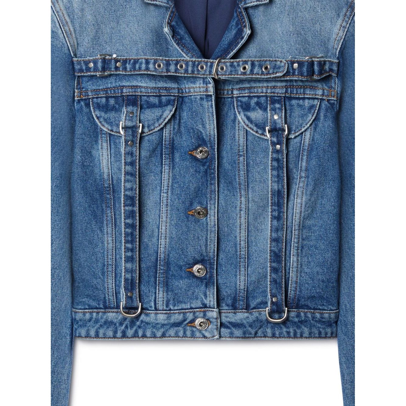 Off White Crop Denim Jacket With Belt Jackets