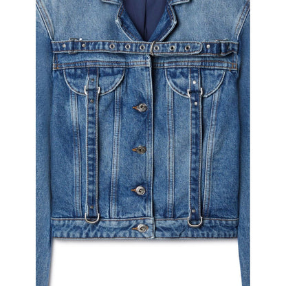 Off White Crop Denim Jacket With Belt Jackets