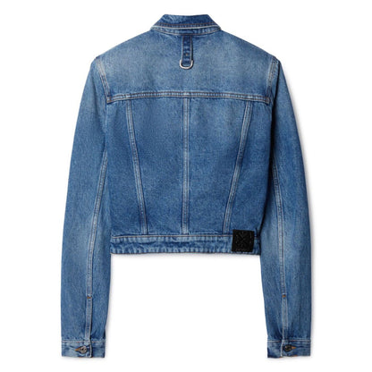 Off White Crop Denim Jacket With Belt Jackets