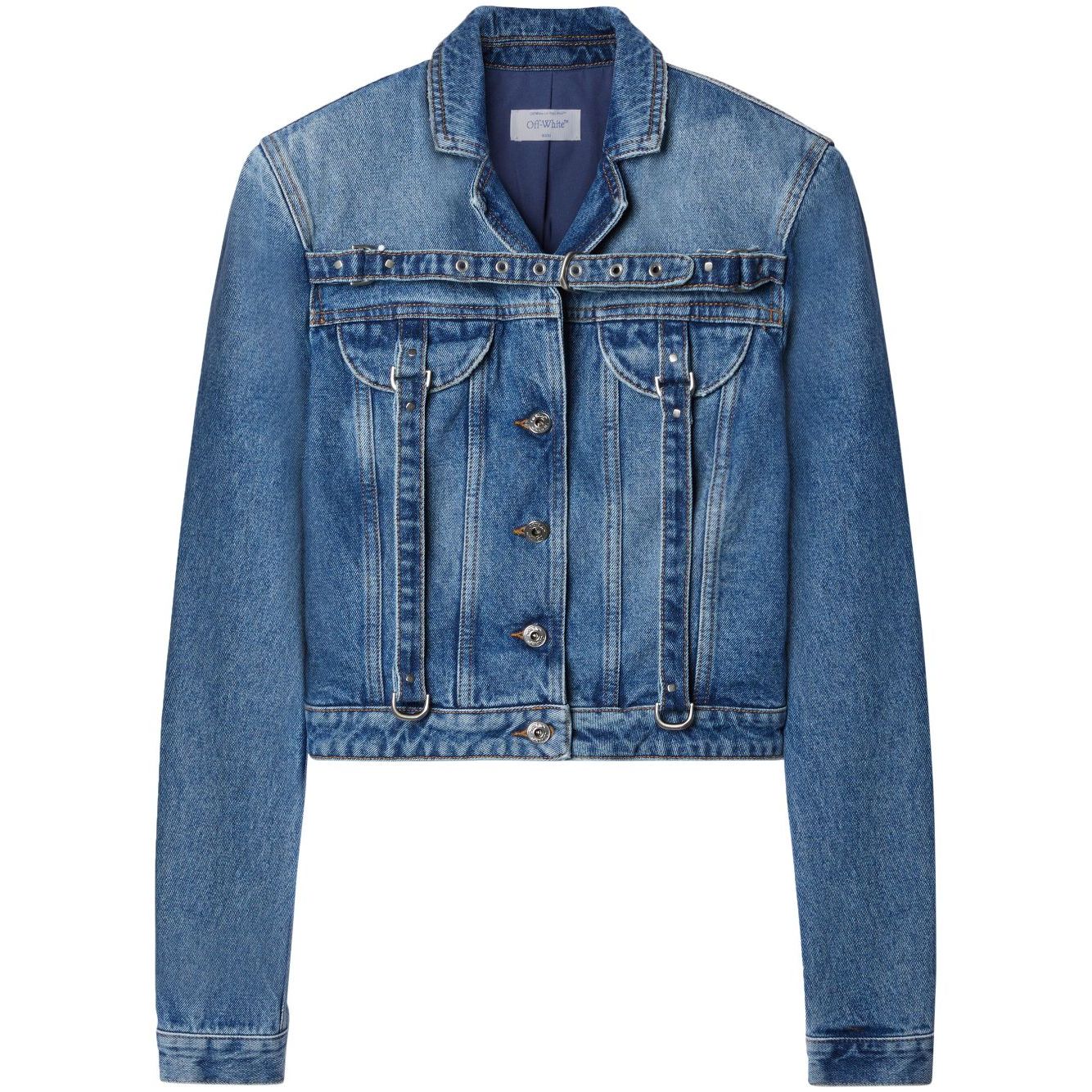 Off White Crop Denim Jacket With Belt Jackets