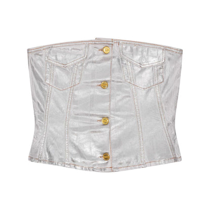Ganni Silver Foil Denim Corsage