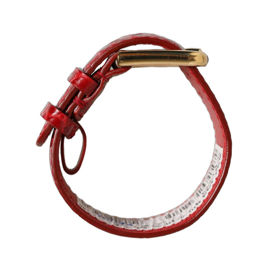 Dolce & Gabbana Red Embossed Leather Gold Buckle Belt Strap Bracelet