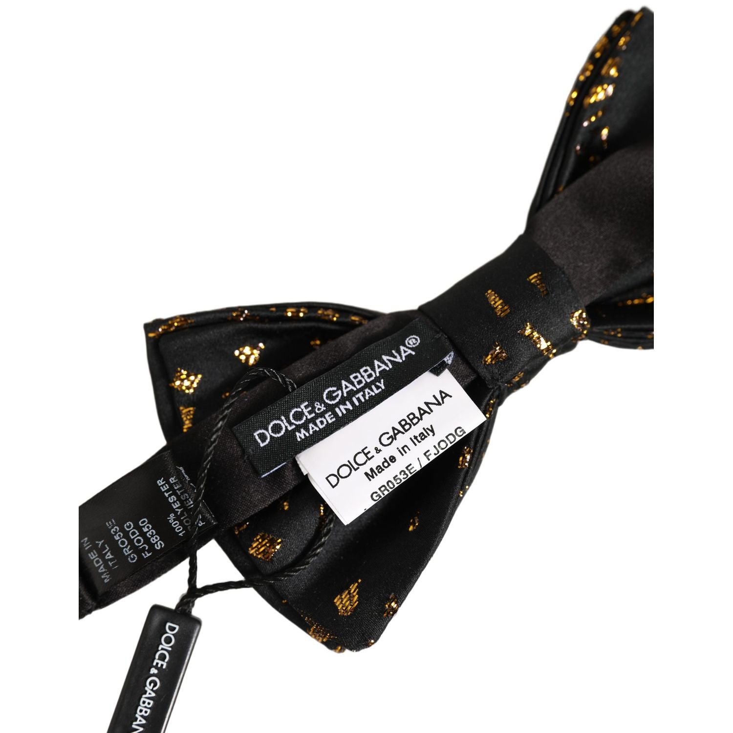 Dolce & Gabbana Black Gold Speckle Pattern Adjustable Neck Papillon Bow Tie