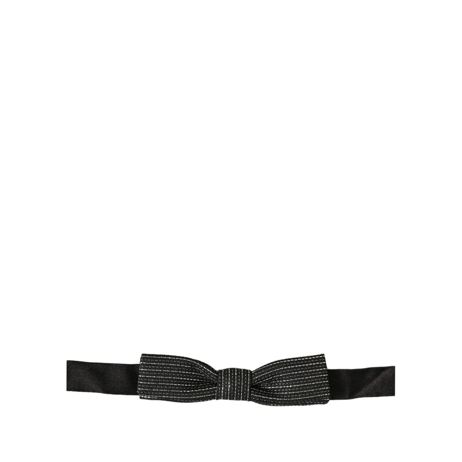 Dolce & Gabbana Men Black Silver Ribbed Adjustable Neck Papillon  Bow Tie