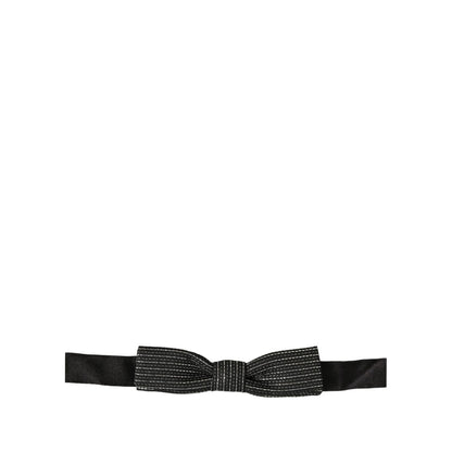 Dolce & Gabbana Men Black Silver Ribbed Adjustable Neck Papillon  Bow Tie
