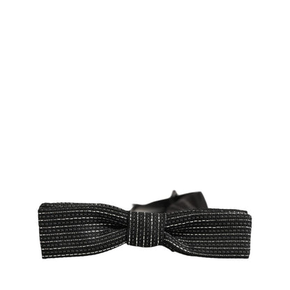 Dolce & Gabbana Men Black Silver Ribbed Adjustable Neck Papillon  Bow Tie