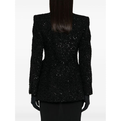 Balenciaga Hourglass tweed-texture padded-shoulder wool-blend blazer