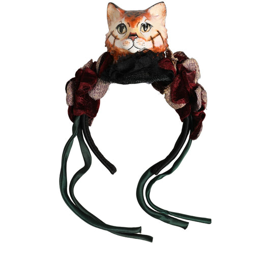 Dolce & Gabbana Multicolor Velvet Bengal Cat Silk Headwear Headband