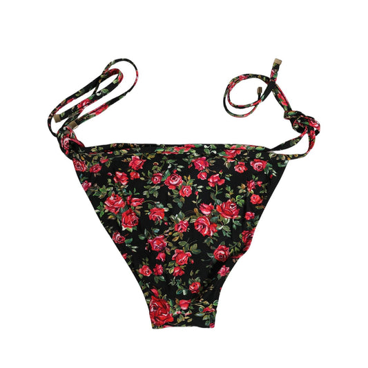 Dolce & Gabbana Black Floral Print Nylon Beachwear Bikini Bottom