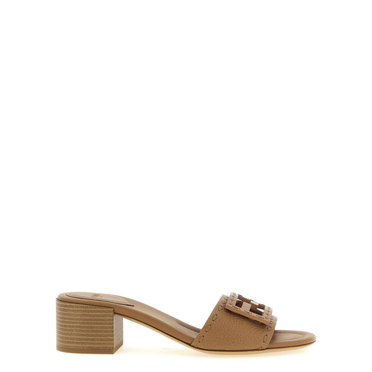 Fendi Beige Calfskin Flat Sandals
