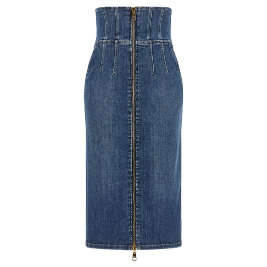 Elisabetta Franchi Blue Cotton Midi Skirt