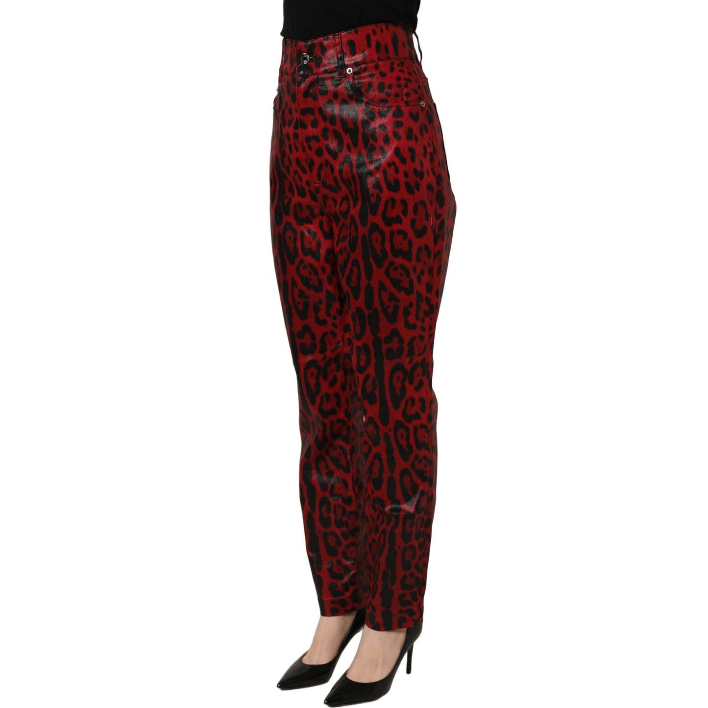 Dolce & Gabbana Red Leopard Cotton 5 Pockets Trouser Jeans
