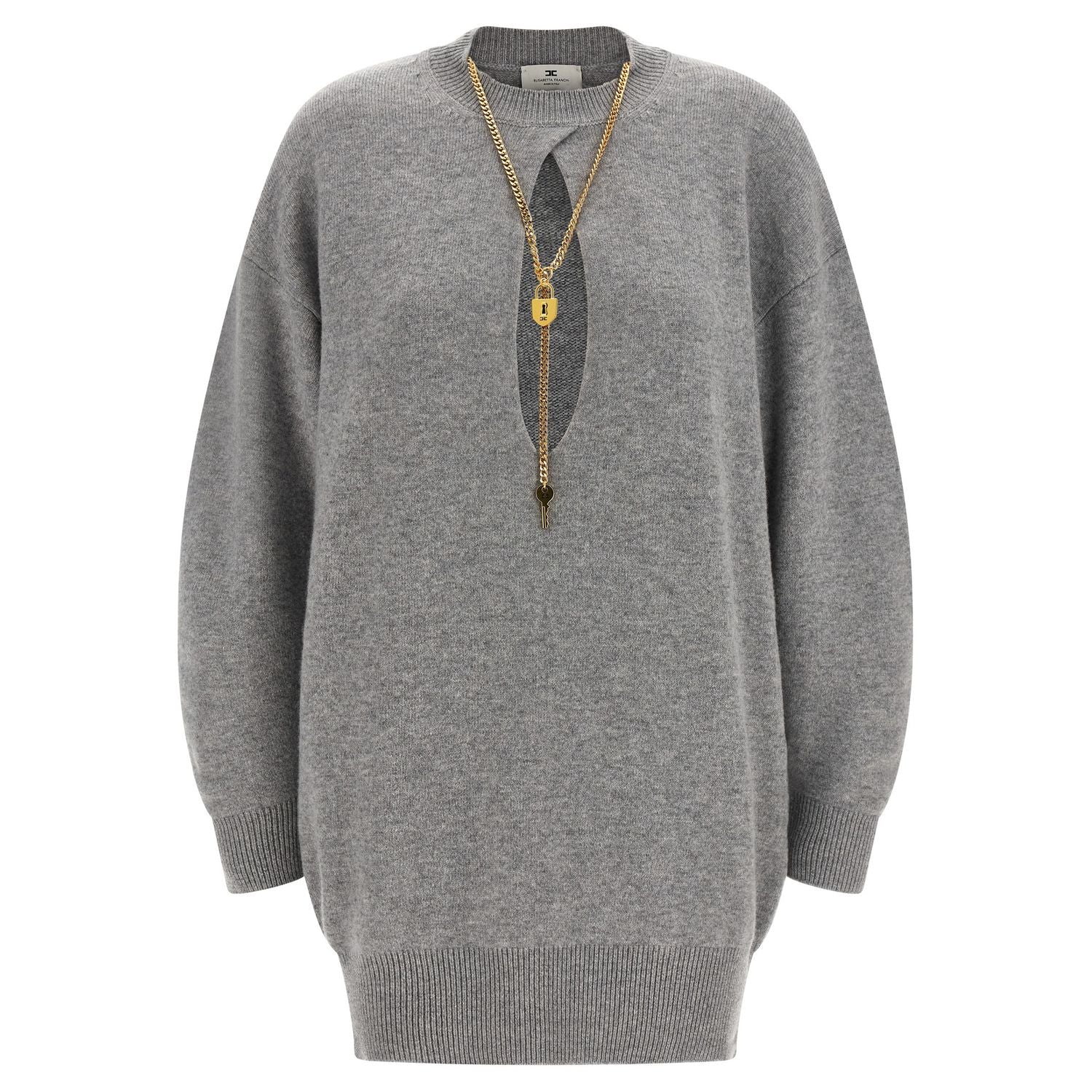 Elisabetta Franchi Gray Wool Short Dress