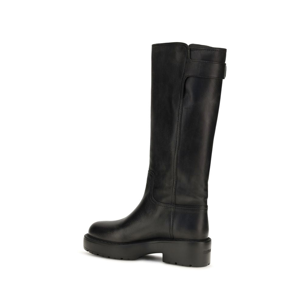 Miu Miu Black Calf Leather Bos Taurus Flat Boots