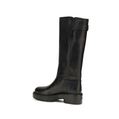 Miu Miu Black Calf Leather Bos Taurus Flat Boots