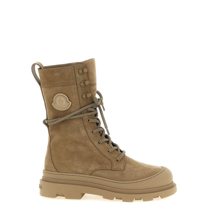 Moncler Beige Leather Lace-Up Boots