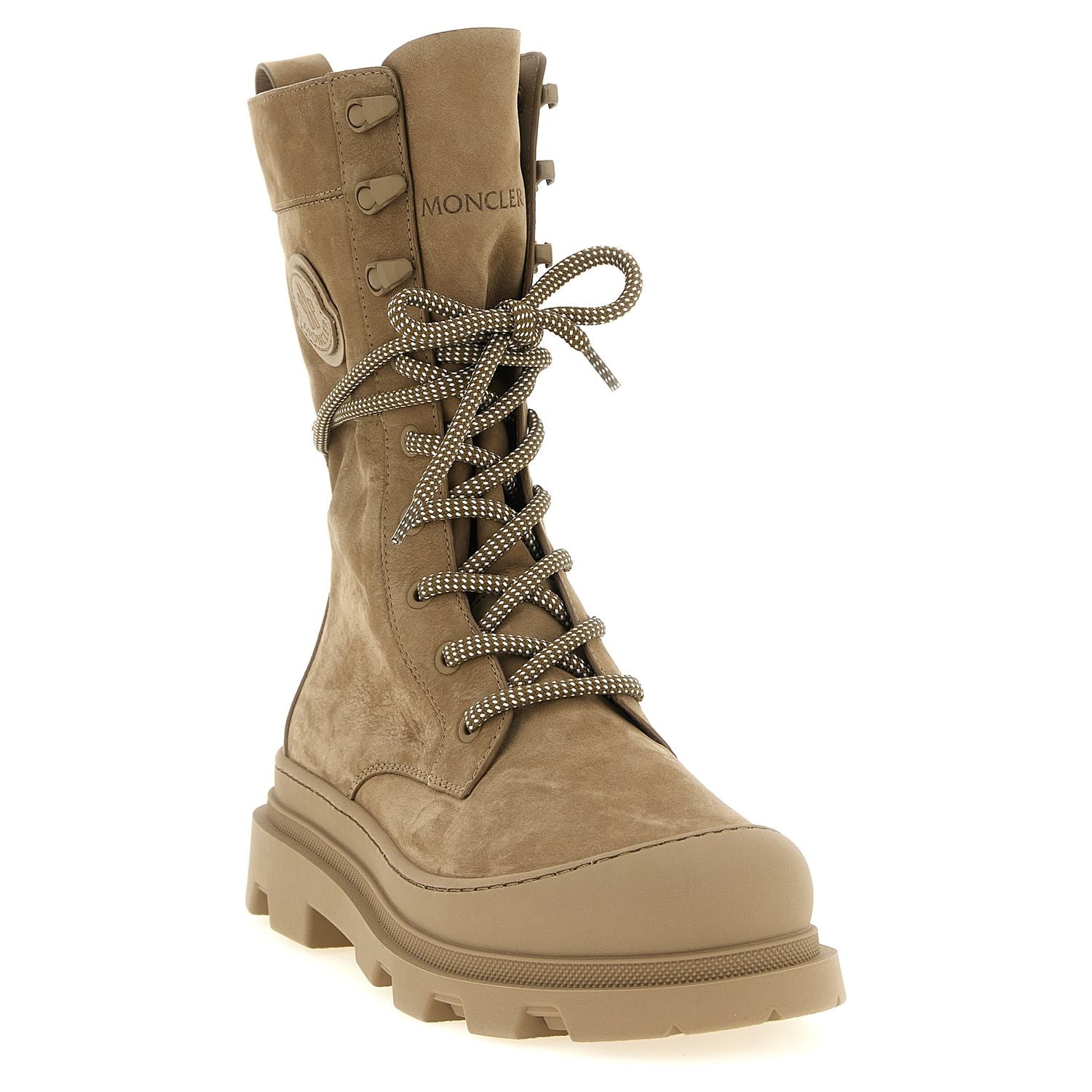 Moncler Beige Leather Lace-Up Boots
