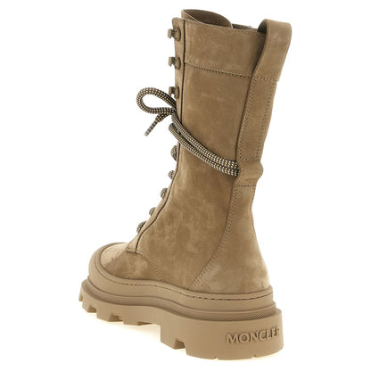 Moncler Beige Leather Lace-Up Boots