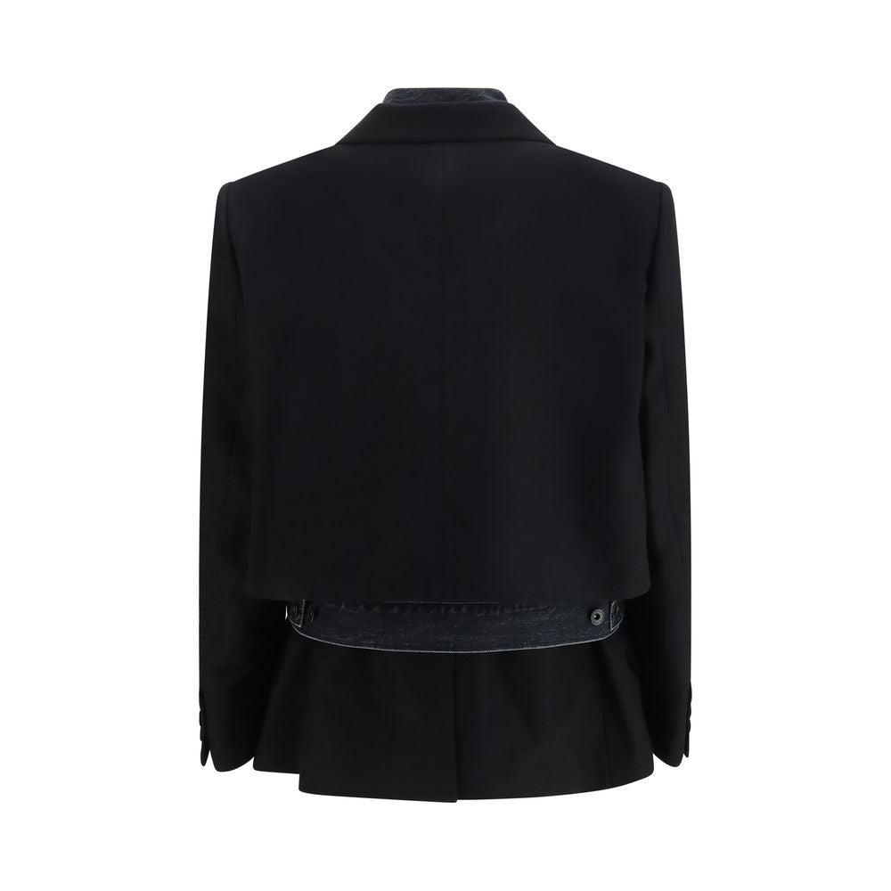Sacai Black Wool Oves Aries Denim Jacket