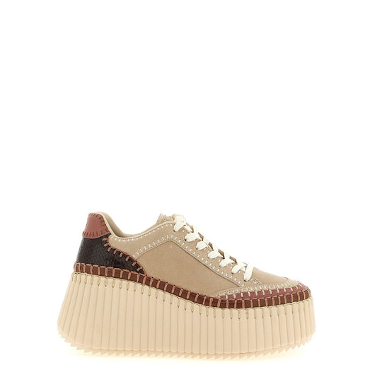 Chloé Beige Polyester Wedge Sandals