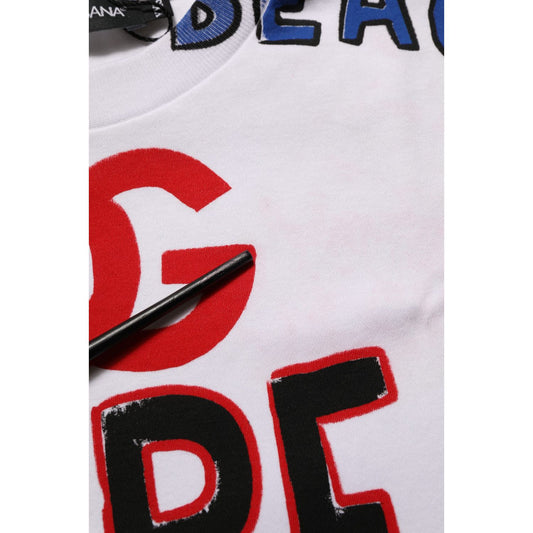 Dolce & Gabbana White Graphic Cotton Jersey Cropped T-shirt
