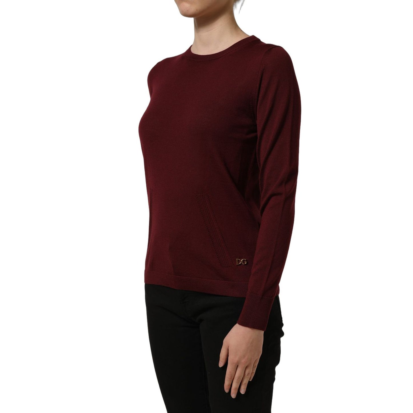 Dolce & Gabbana Maroon Wool Knitted CrewNeck Pullover Sweater
