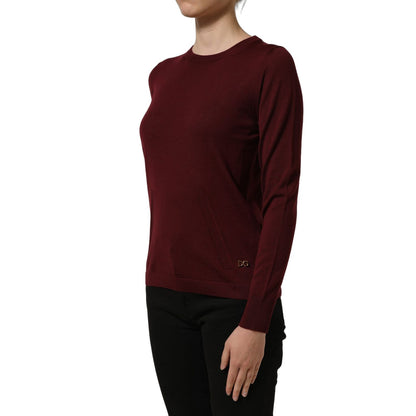 Dolce & Gabbana Maroon Wool Knitted CrewNeck Pullover Sweater