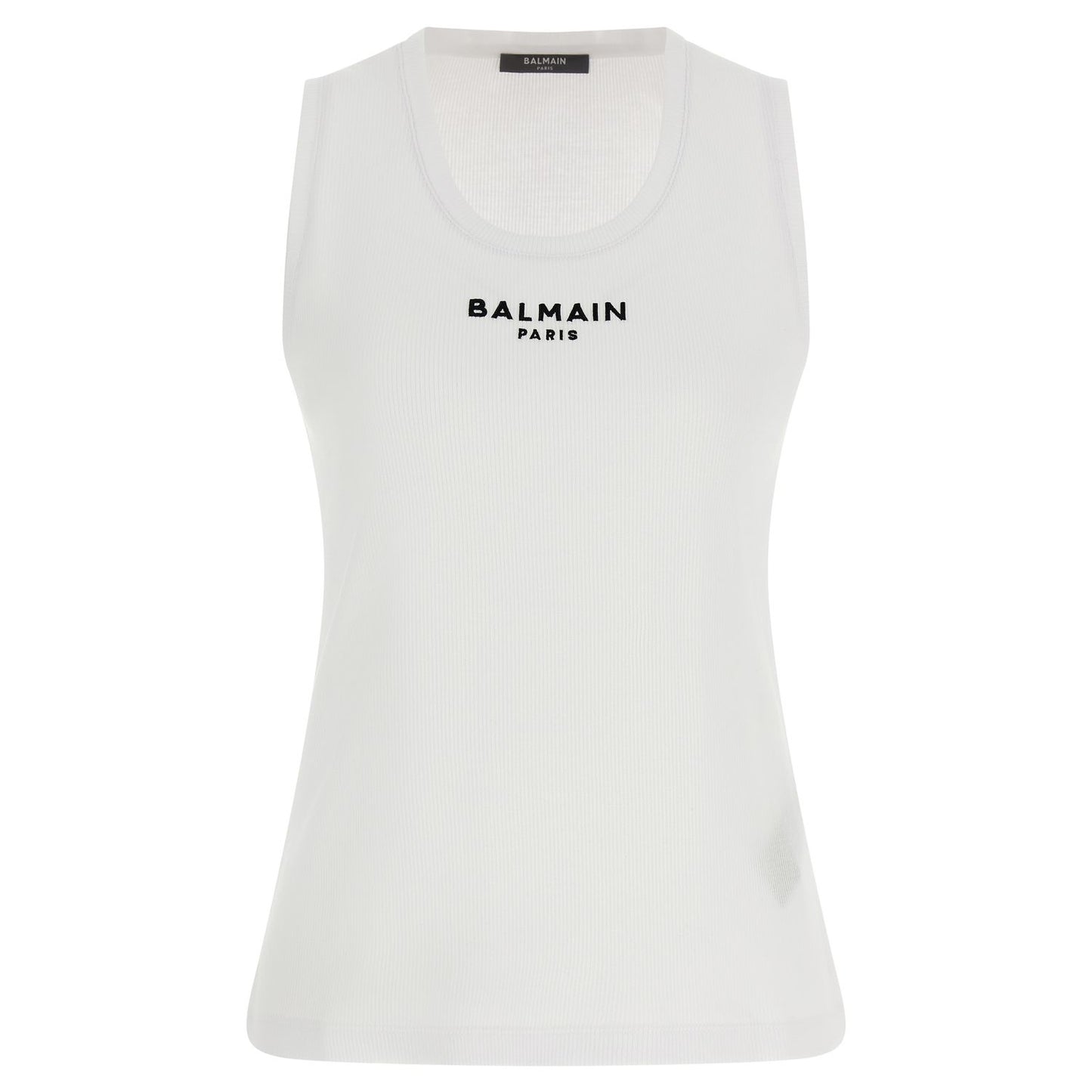 Balmain White Cotton Sleeveles T-Shirt
