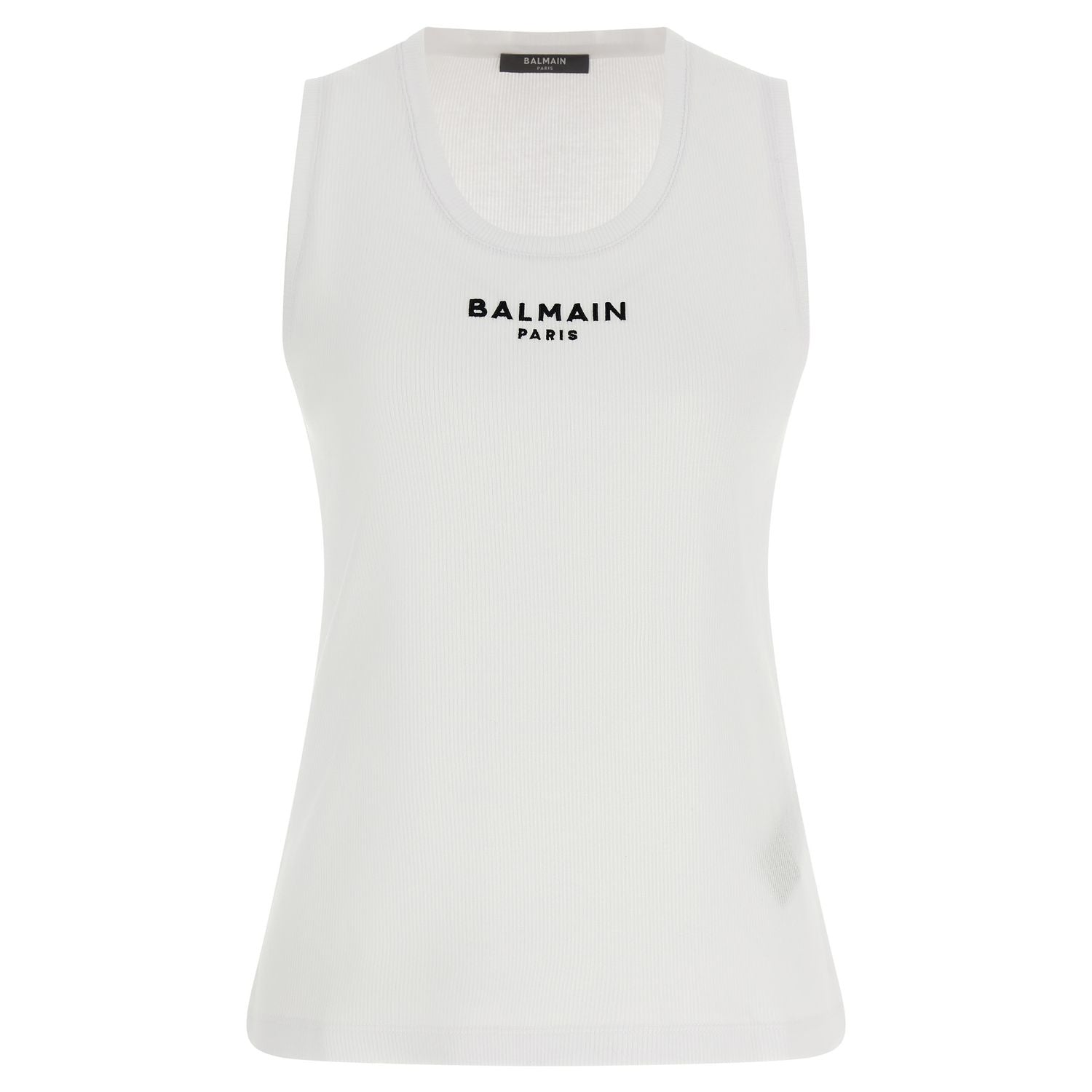 Balmain White Cotton Sleeveles T-Shirt