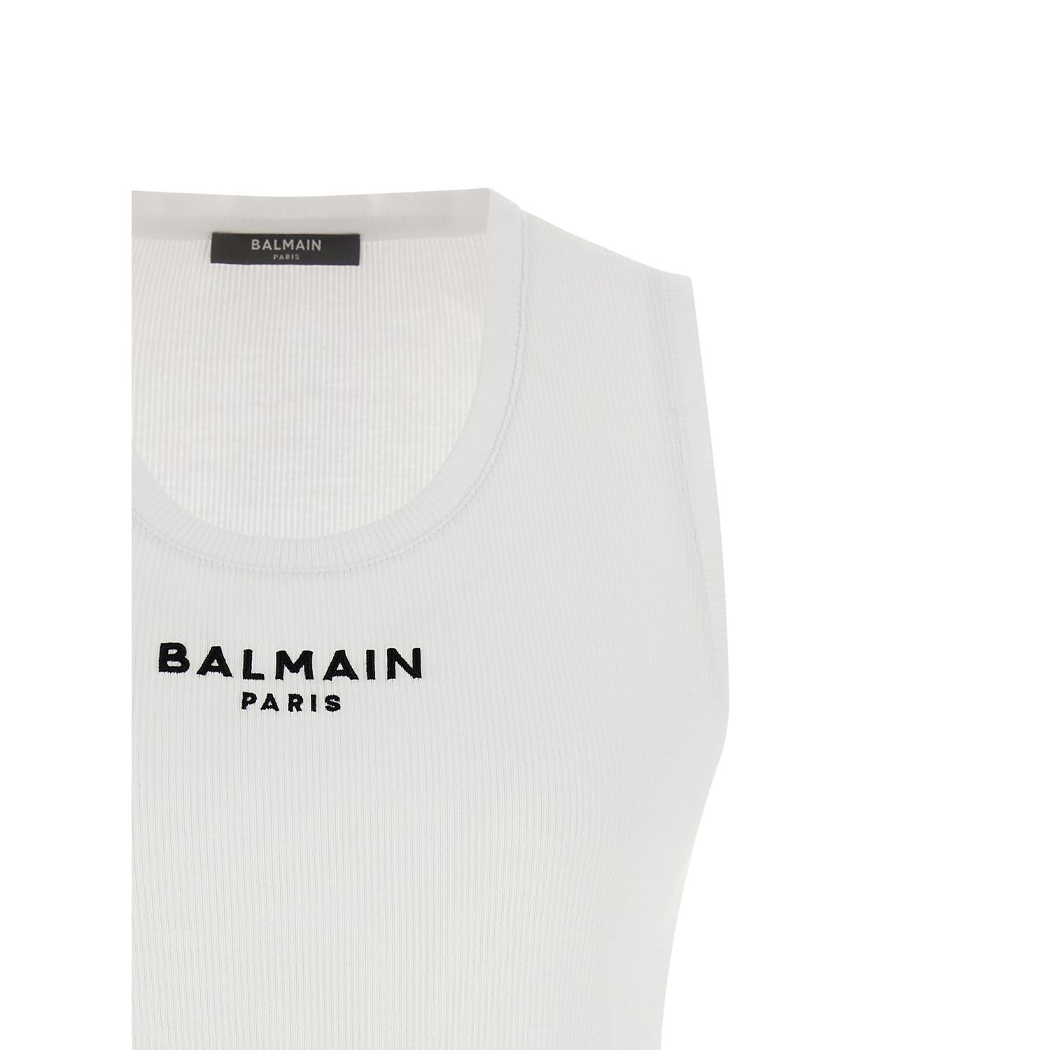 Balmain White Cotton Sleeveles T-Shirt
