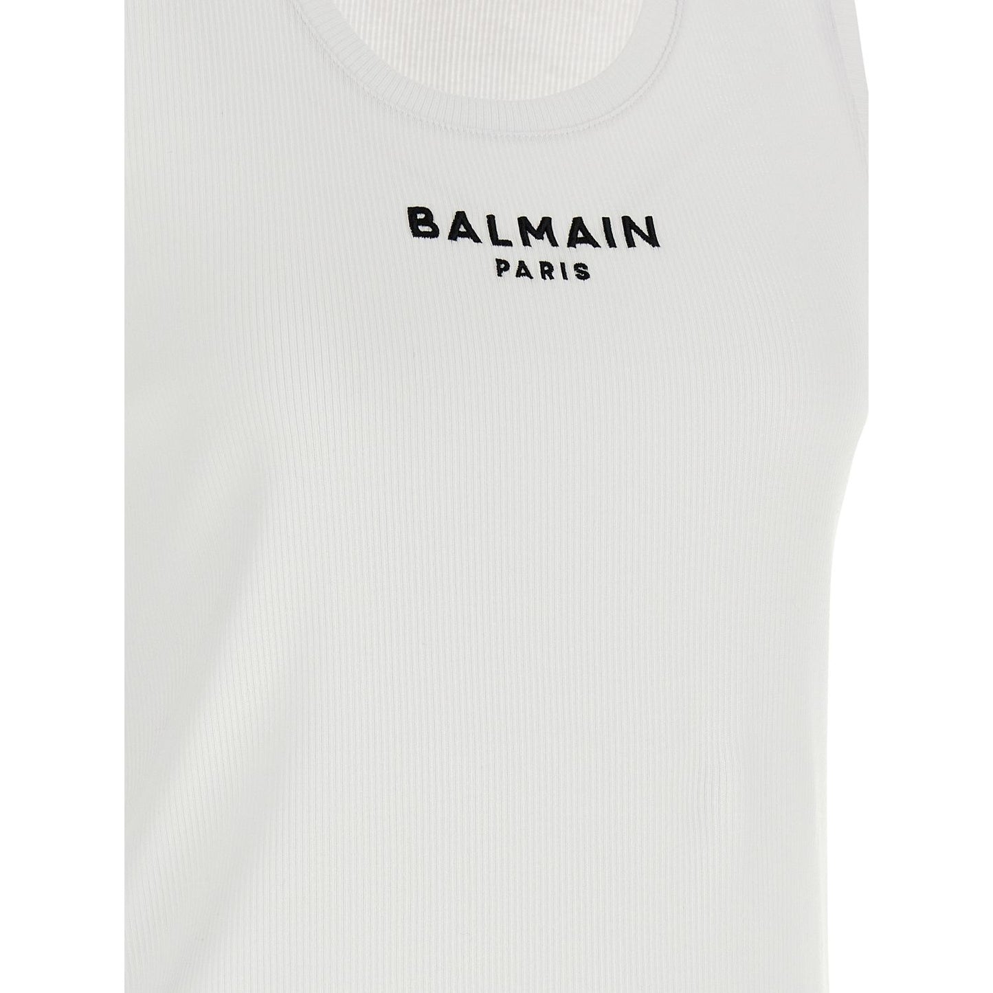Balmain White Cotton Sleeveles T-Shirt
