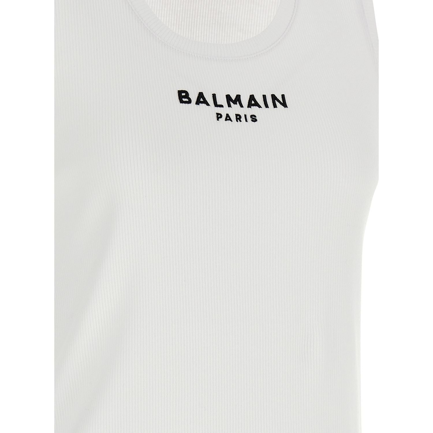 Balmain White Cotton Sleeveles T-Shirt