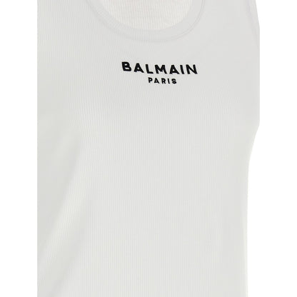Balmain White Cotton Sleeveles T-Shirt
