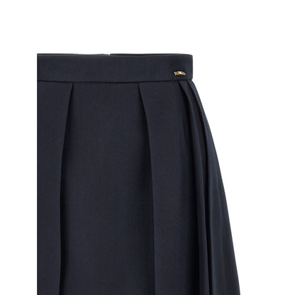 Elisabetta Franchi Blue Virgin Wool Long Skirt