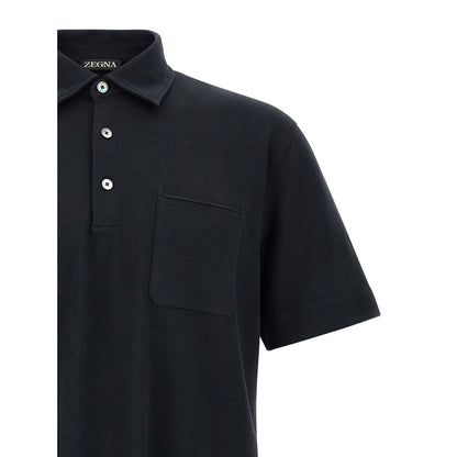 ZEGNA Blue Cotton Polo Shirt