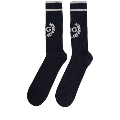 Dolce & Gabbana Men Navy Blue DG Logo Mid Calf Accessory Socks