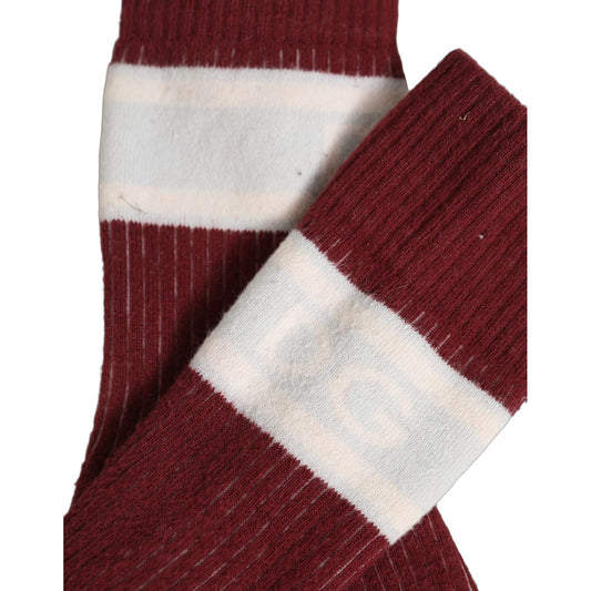 Dolce & Gabbana Burgundy White Stripes Cotton Mid Calf Accessory Socks
