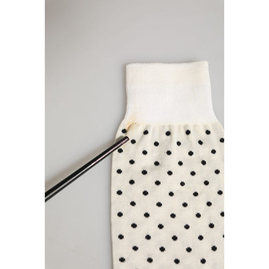 Dolce & Gabbana Off White Cotton Polka Dot Mid Calf Accessory Socks