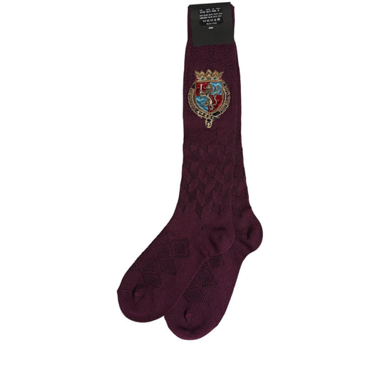 Dolce & Gabbana Burgundy Wool Crest Logo Knee High Accessory Socks