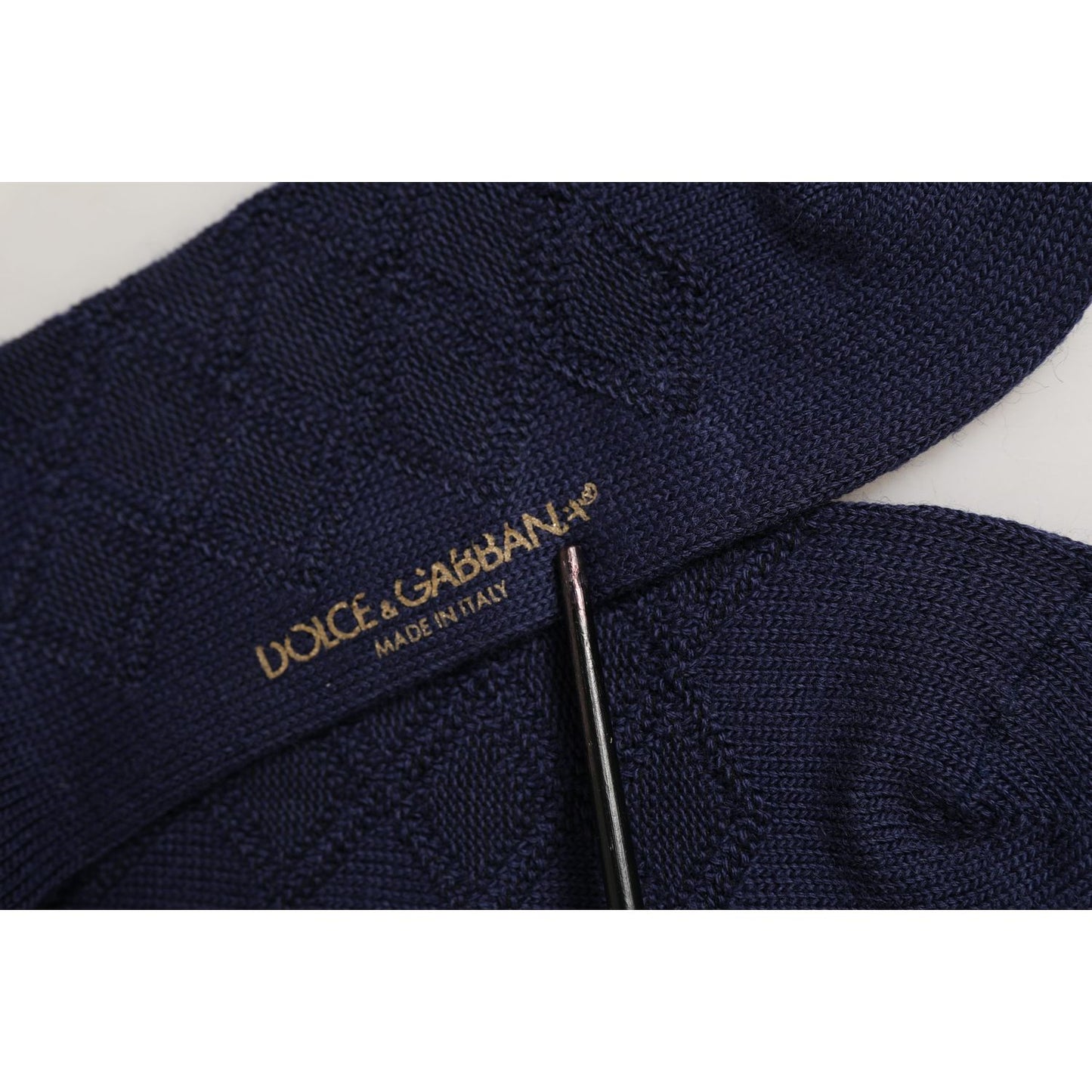 Dolce & Gabbana Navy Blue Wool Crest Logo Knee High Accessory Socks