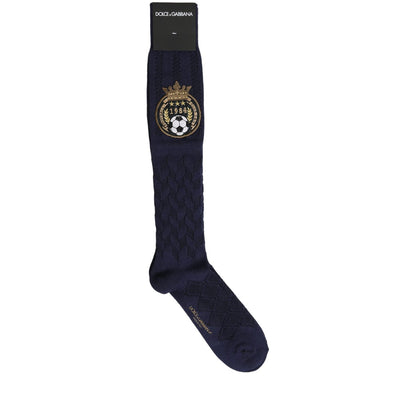 Dolce & Gabbana Navy Blue Wool Crest Logo Knee High Accessory Socks