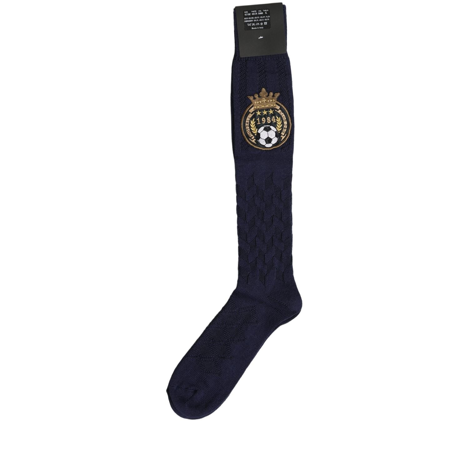 Dolce & Gabbana Navy Blue Wool Crest Logo Knee High Accessory Socks